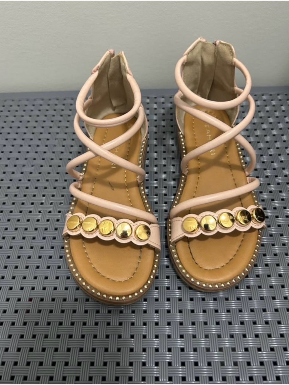 Women's Strappy Gladiator Sandals with Gold Accent - Blush